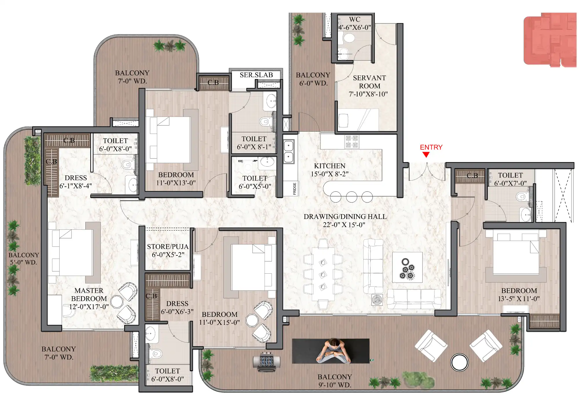 Ashtech Presidential Towers - 4BHK + 4T + Powder + Puja + Dress - 3595 Sq.Ft.